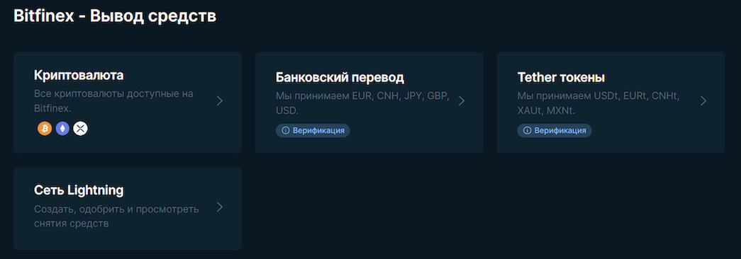 Виведення грошей з Bitfinex