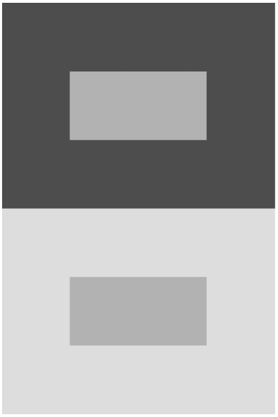 Иллюзии контраста: цвет внутренних прямоугольников не воспринимается как одинаковый